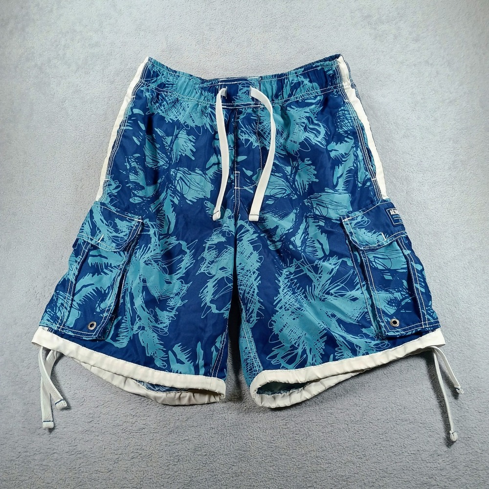 Aeropostale Mens Aero Surf Board Shorts Blue Small Tropical Cargo Pockets